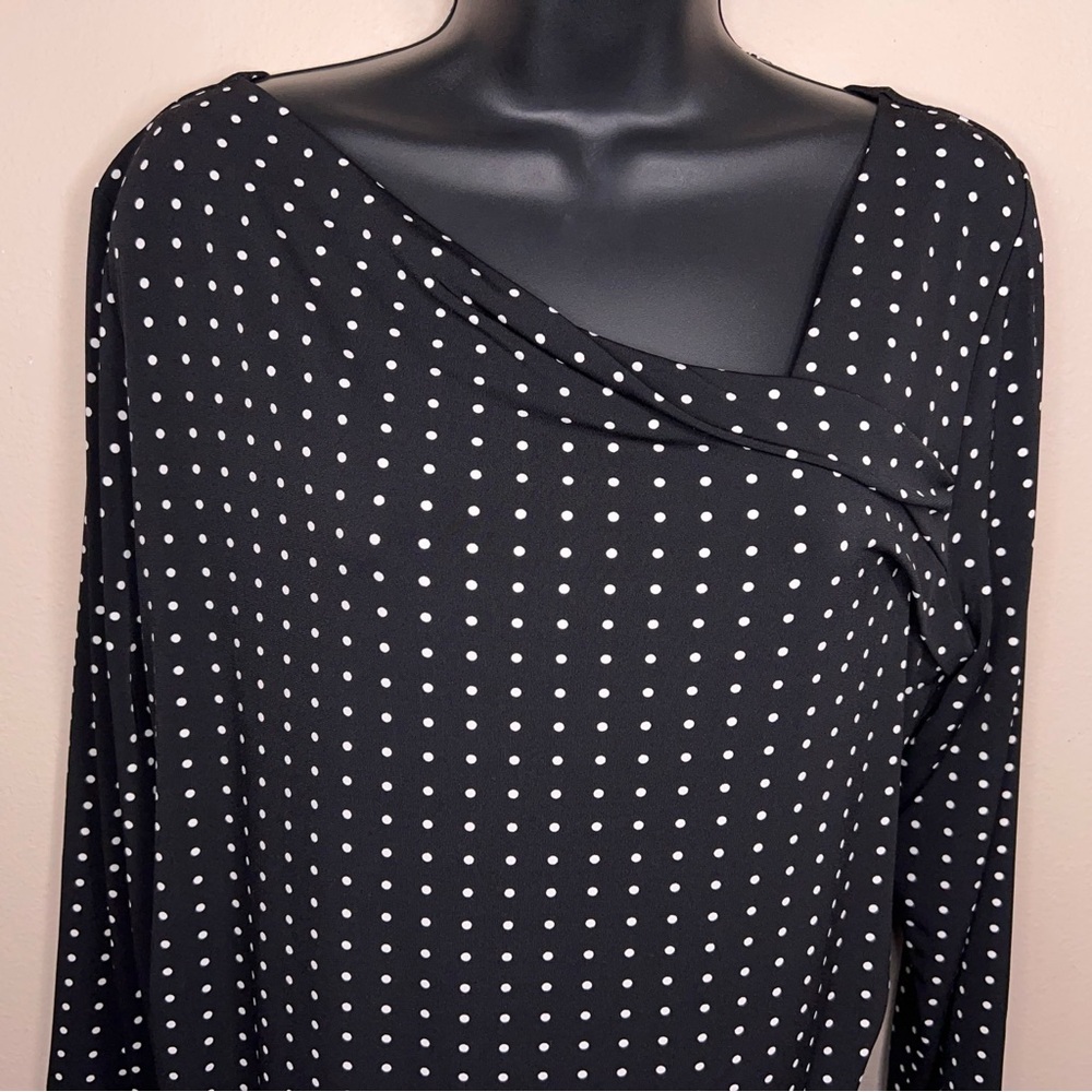 White House Black Market Black Polka Dot Long Sleeve Blouse - Picture 3 of 15